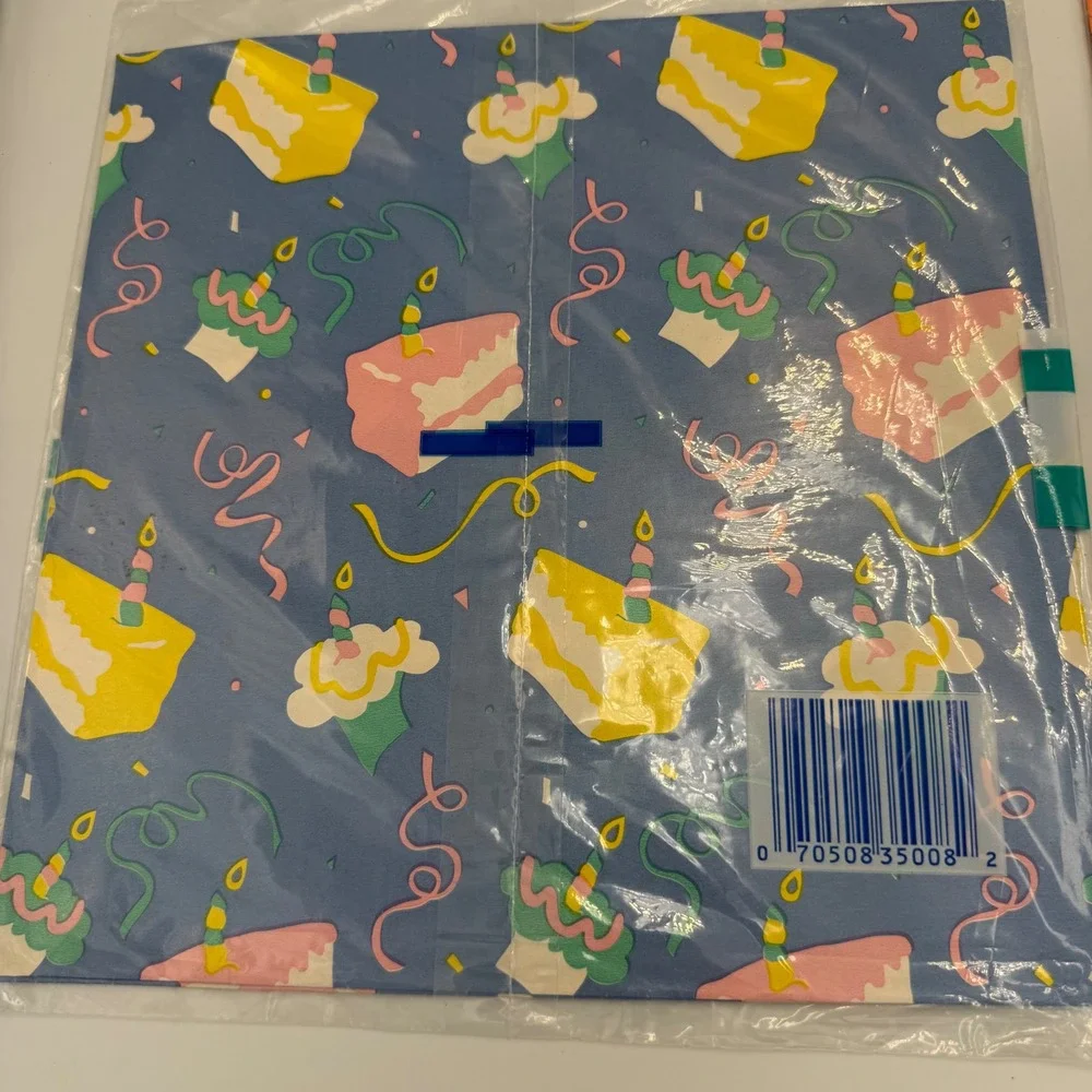 Vintage Gibson Cleo Birthday Gift Wrap 4 Sheets Animals Cake Retro Deadstock NEW